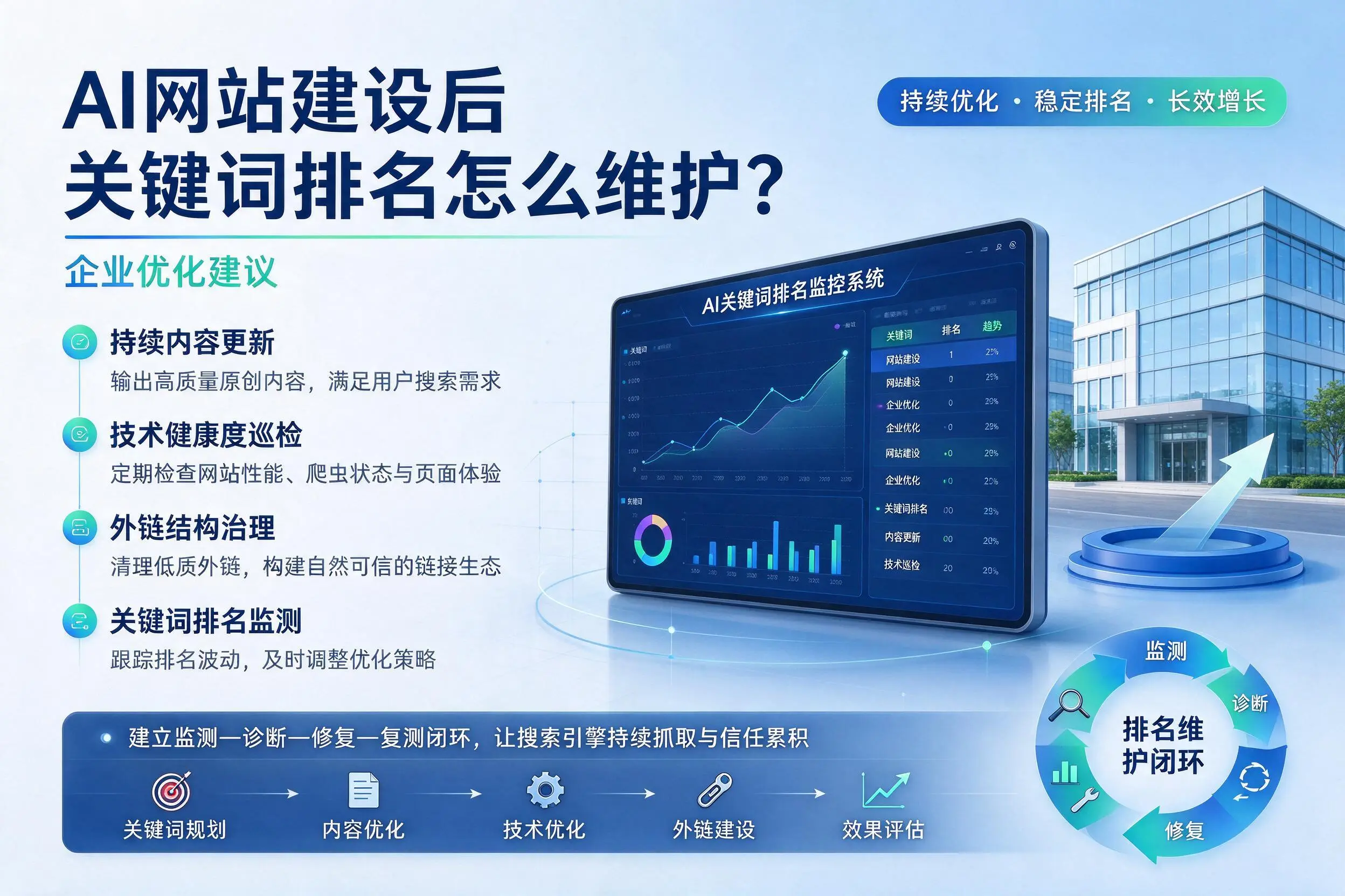 AI网站建设后关键词排名怎么维护？荆门企业优化建议
