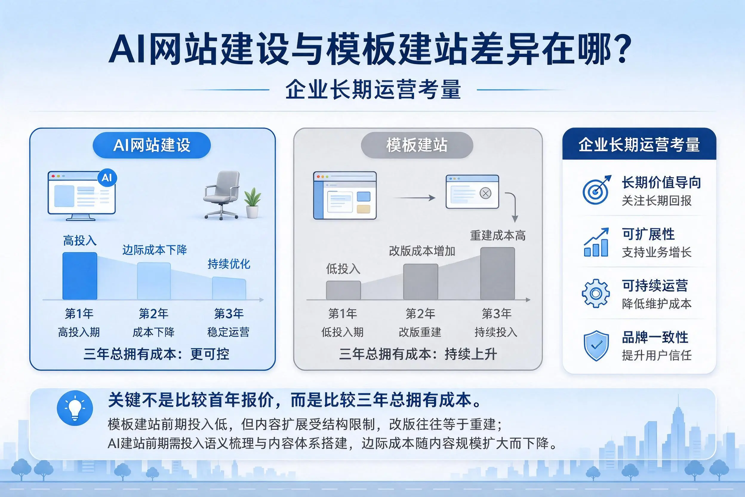 AI网站建设与模板建站差异在哪?荆门企业长期运营考量